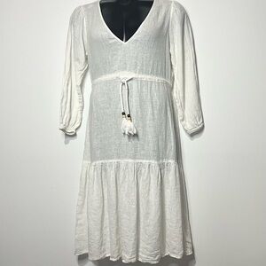 Joie Linen Blend Long Sleeve Tiered Beach Cover Up Midi Dress M Boho Sundress